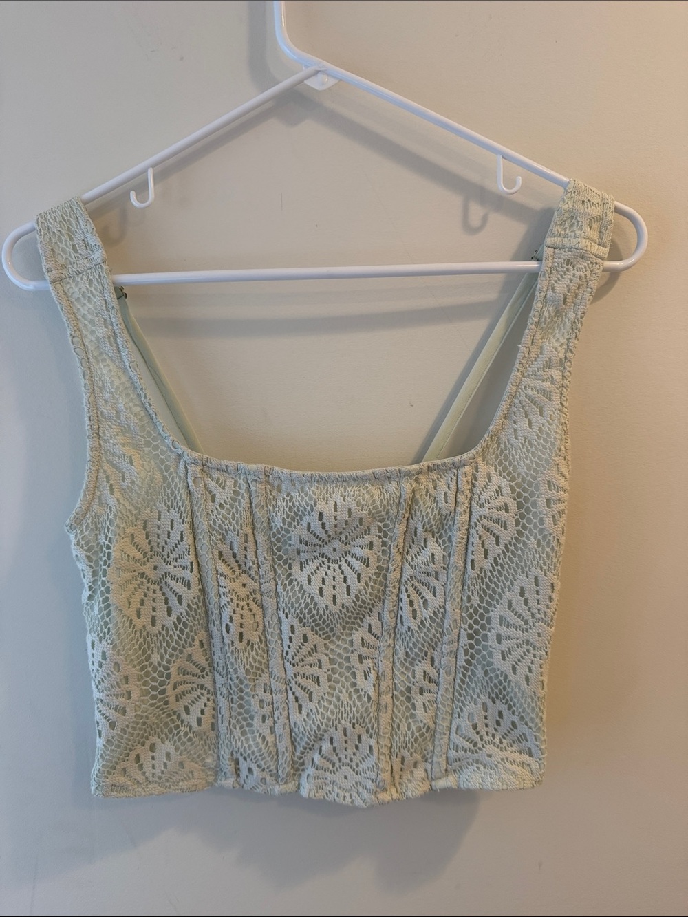 American Eagle Outfitters Light Mint Lace Cropped Tank